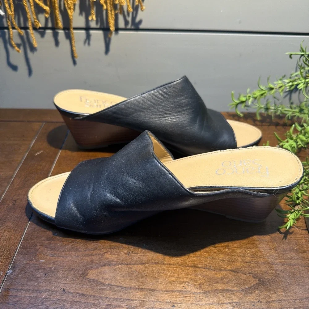 Franco Sarto Dublin Leather Wedge Sandals Heels Size 6 Slip On Open Toe
